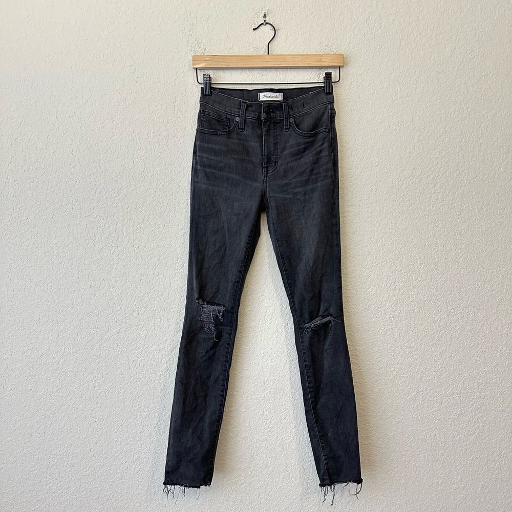 MADEWELL 9" Mid Rise Ripped Skinny Jeans in Heather Black
